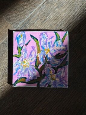 Original Art - Pink & Purple Iris - Floral Mixed Media on Canvas
